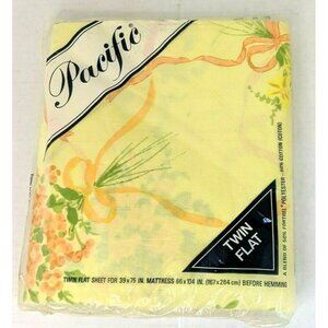 Pacific Twin Sheet Set Fitted and Flat Yellow Orange Floral Nosegay Vintage NOS